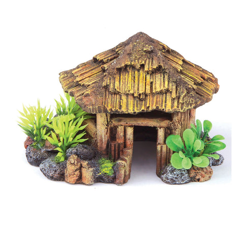 Kazoo Bali Hut with Plants Fish Tank Ornament