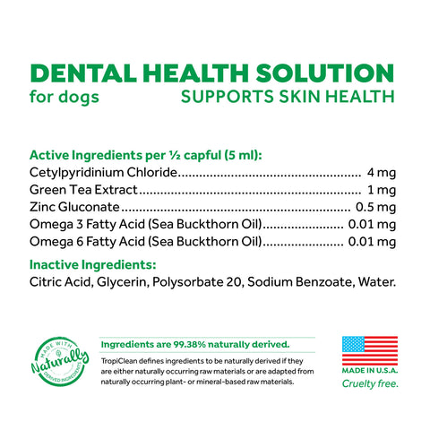 Tropiclean Fresh Breath Dental Health Solution + Skin & Coat Support for Dogs 473ml