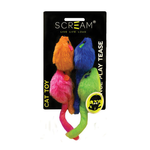 Scream Multi-Coloured Mice 4pk Cat Toy