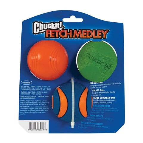 Chuckit Fetch Medley Balls Medium 6cm Dog Toy 3pk