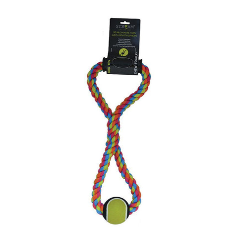 Scream Hand Tug Rope with Tennis Ball Dog Toy