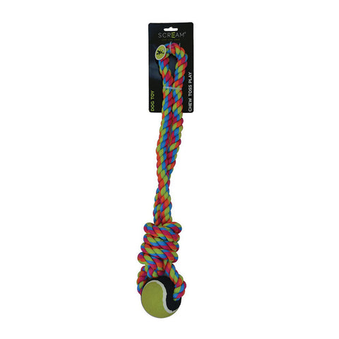 Scream Rope Tug with Tennis Ball Dog Toy 50cm