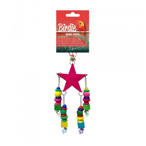 Birdie Crimson Wooden Star with Hanging Beads Bird Toy