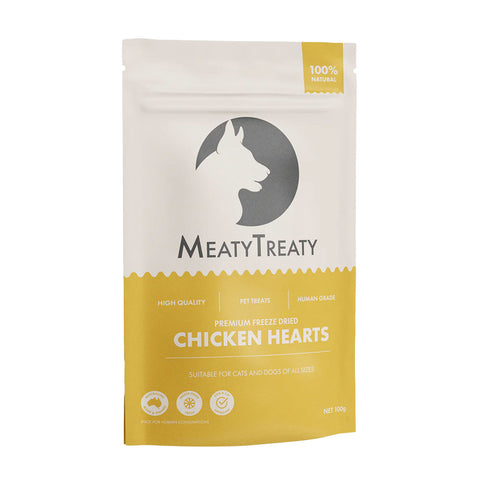 Meaty Treaty Freeze Dried Chicken Hearts Dog & Cat Treats 100g