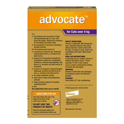 Advocate Flea, Heartworm & Worms for Cats +4kg