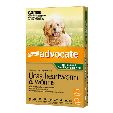 Advocate Flea, Heartworm & Worms for Puppies & Small Dogs up 0-4kg 3 Pack