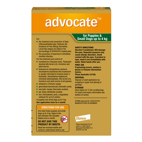 Advocate Flea, Heartworm & Worms for Puppies & Small Dogs up 0-4kg 3 Pack