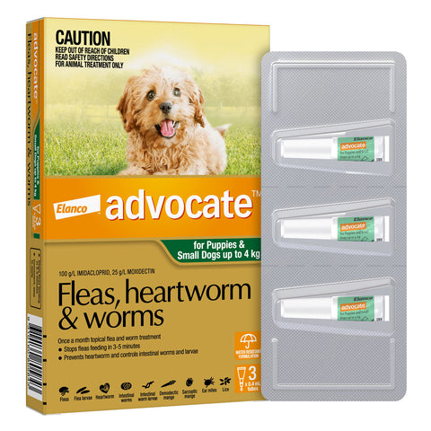 Advocate Flea, Heartworm & Worms for Puppies & Small Dogs up 0-4kg 3 Pack