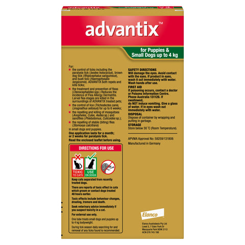 Advantix Flea & Tick Treatment for Small Dogs 0-4kg 3 Pack