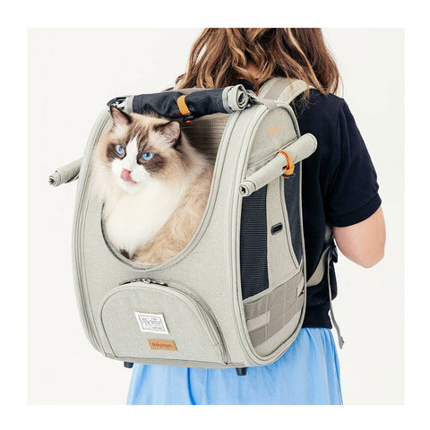 Ibiyaya Adventure Cat & Small Dog Carrier Backpack Grey / Green