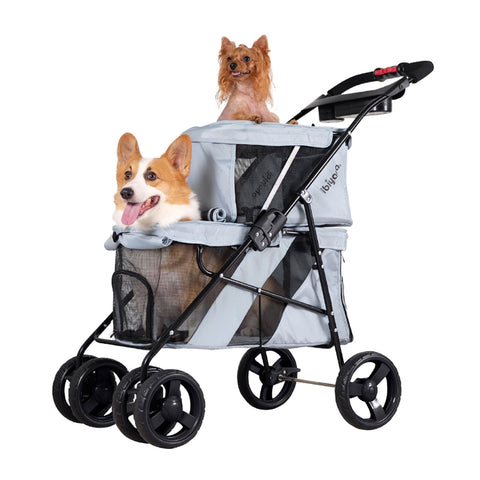 Ibiyaya Double Decker Pet Stroller for Multiple Pets Silver Grey