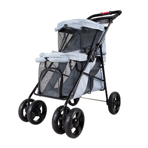 Ibiyaya Double Decker Pet Stroller for Multiple Pets Silver Grey