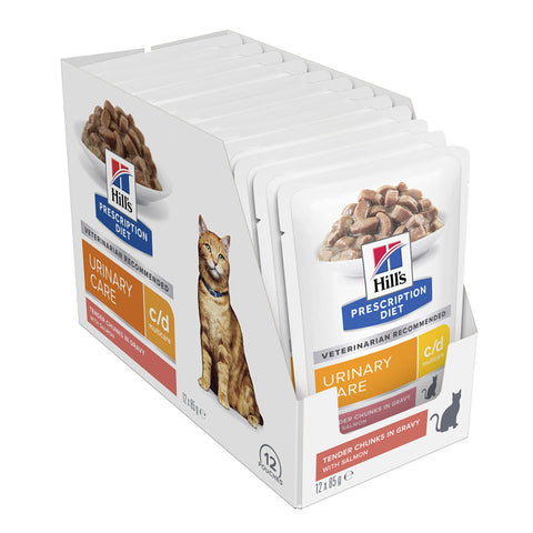 Hill's Prescription Diet C/D Multicare Urinary Care Salmon Wet Cat Food Pouches 12x85g