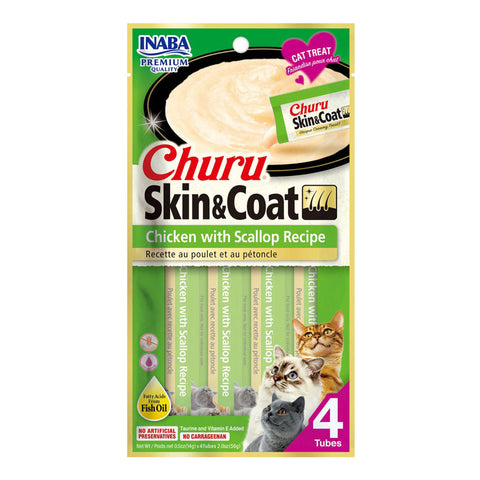 Inaba Skin & Coat Churu Chicken & Scallop Cat Treats 4pk