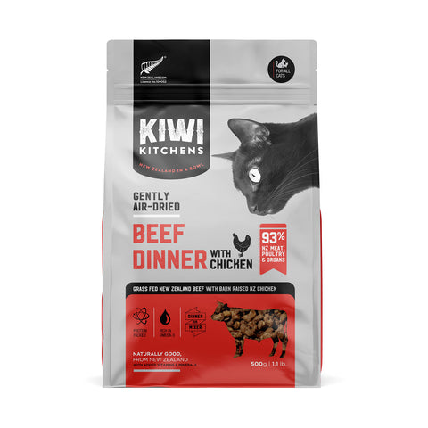 Kiwi Kitchens Air Dried Beef Dinner with Chicken Adult Cat Food 500g