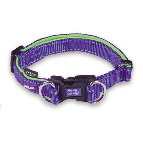 Kazoo Active Easy-Clip Adjustable Dog Collar Purple & Lime