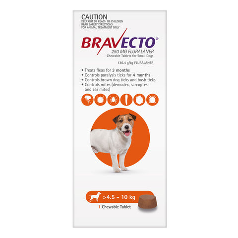 Bravecto Flea & Tick Treatment for Dogs 4.5-10kg Orange Chewable