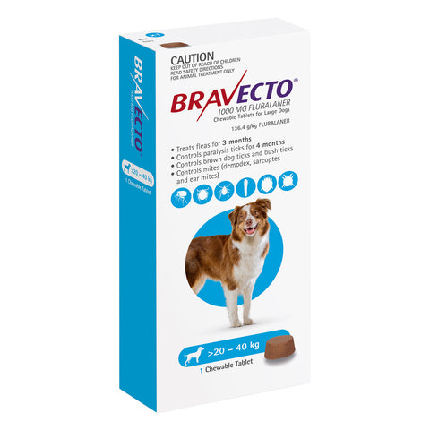 Bravecto Flea & Tick Treatment for Dogs 20-40kg Blue Chewable