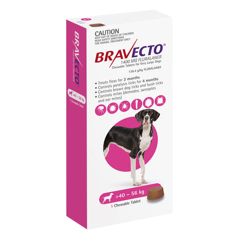 Bravecto Flea & Tick Treatment for Dogs 40-56kg Purple Chewable