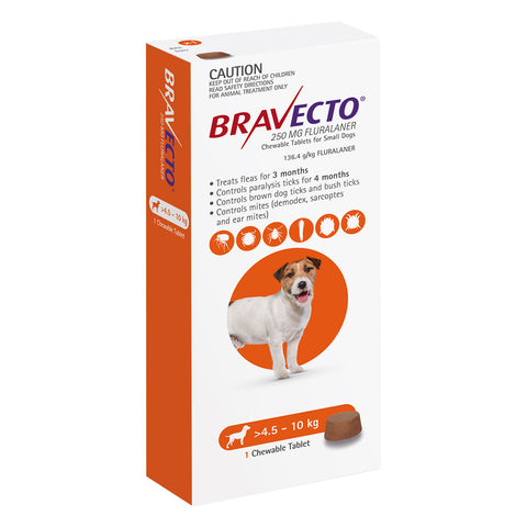 Bravecto Flea & Tick Treatment for Dogs 4.5-10kg Orange Chewable