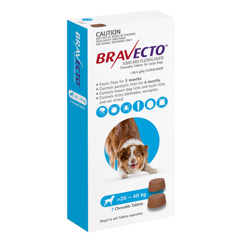 Bravecto Flea & Tick Treatment for Dogs 20-40kg Blue Chewable