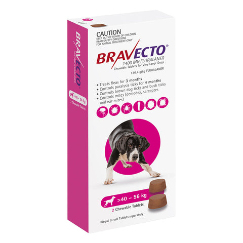 Bravecto Flea & Tick Treatment for Dogs 40-56kg Purple Chewable