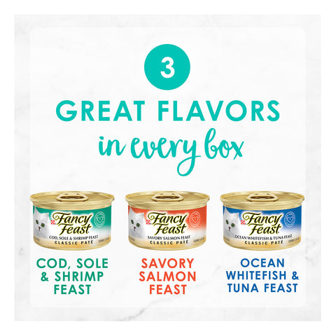 Fancy Feast Variety Pack Seafood Classic Pate Adult Wet Cat Food 24x85g