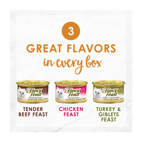 Fancy Feast Variety Pack Poultry & Beef Classic Pate Adult Wet Cat Food 24x85g