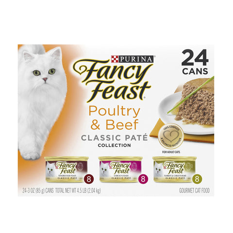 Fancy Feast Variety Pack Poultry & Beef Classic Pate Adult Wet Cat Food 24x85g