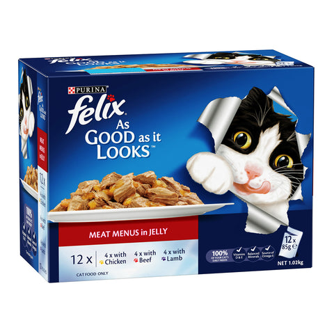 Felix Meat Menus in Jelly Adult Wet Cat Food Pouches 12x85g