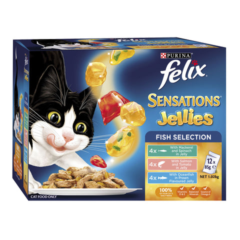 Felix Sensations Jellies Fish Selection Adult Wet Cat Food Pouches 12x85g