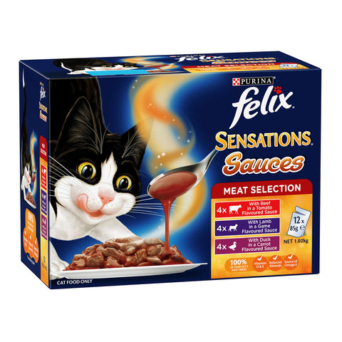 Felix Sensations Sauces Meat Selection Adult Wet Cat Food Pouches 12x85g