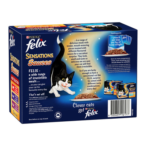 Felix Sensations Sauces Meat Selection Adult Wet Cat Food Pouches 12x85g