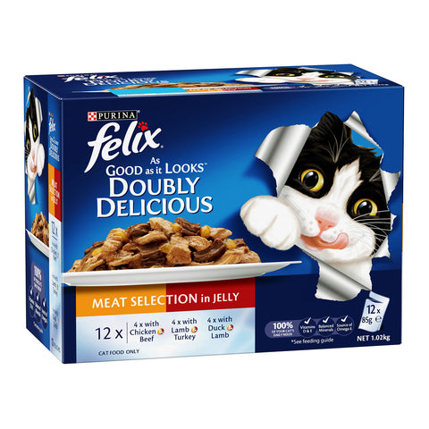 Felix Meat Selection in Jelly Adult Wet Cat Food Pouches 12x85g