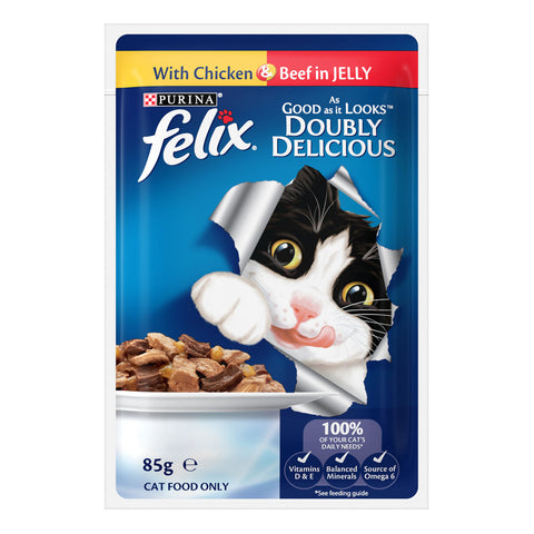 Felix Meat Selection in Jelly Adult Wet Cat Food Pouches 12x85g