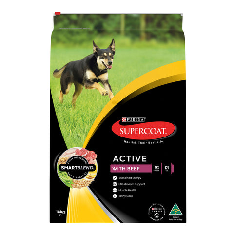 Supercoat Active Beef Adult Dry Dog Food 18kg