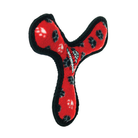 Tuffy Jr Boomerang Red Paw Print Dog Toy