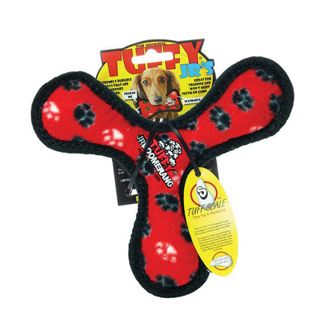 Tuffy Jr Boomerang Red Paw Print Dog Toy