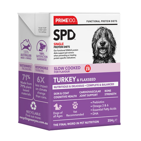 Prime100 SPD Slow Cooked Turkey & Flaxseed Adult Wet Dog Food 354g