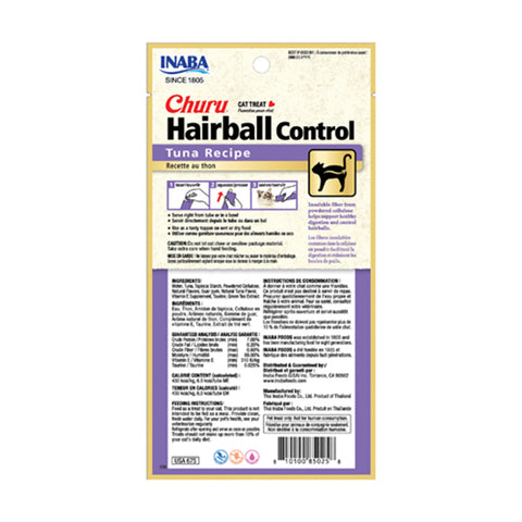 Inaba Hairball Control Churu Tuna Cat Treats 4pk