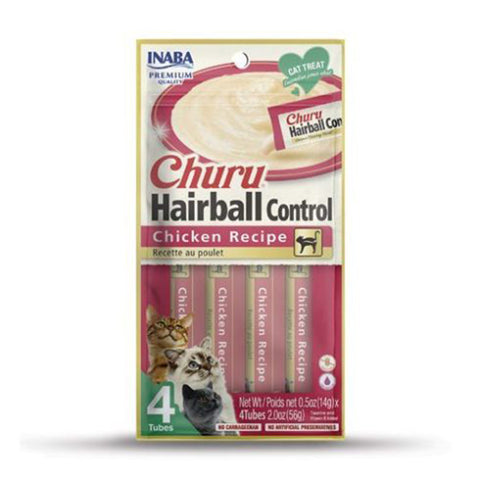 Inaba Hairball Control Churu Chicken Cat Treats 4pk