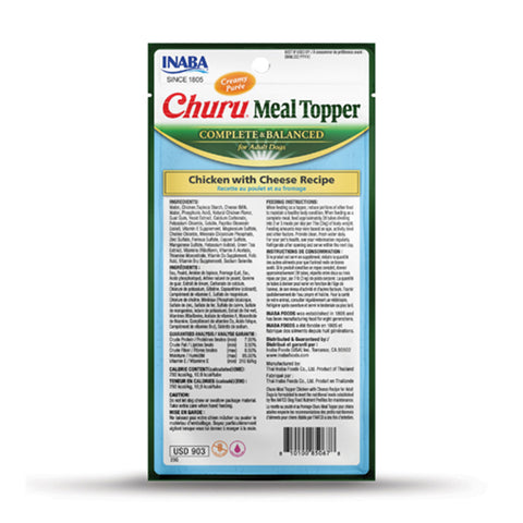 Inaba Meal Topper Churu Chicken with Cheese Dog Treats Tubes 4pk