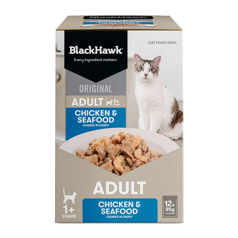 Black Hawk Chicken & Seafood in Gravy Adult Wet Cat Food