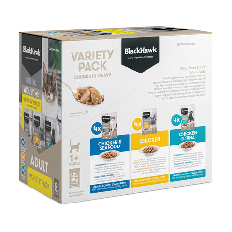 Black Hawk Variety Pack in Gravy Adult Wet Cat Food 12x85g