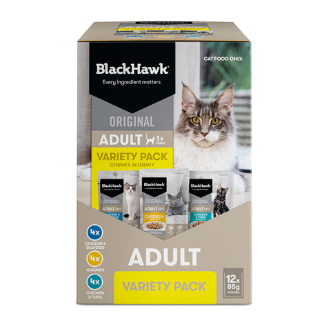 Black Hawk Variety Pack in Gravy Adult Wet Cat Food 12x85g