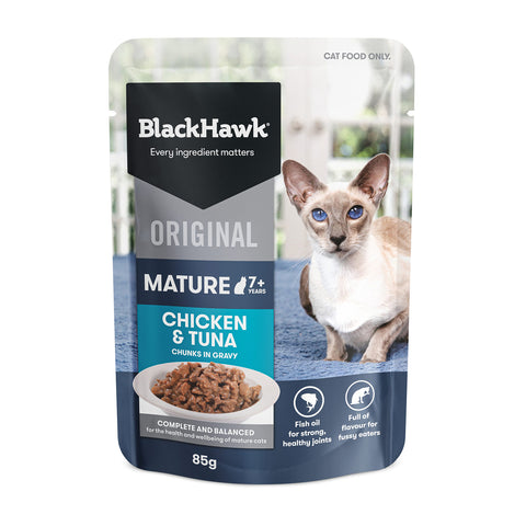 Black Hawk Chicken & Tuna in Gravy Mature 7+ Adult Wet Cat Food