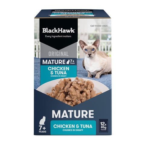 Black Hawk Chicken & Tuna in Gravy Mature 7+ Adult Wet Cat Food