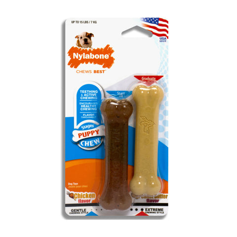 Nylabone Puppy Variety Twin Pack Chicken Flavour Dog Toy X-Small / Petite