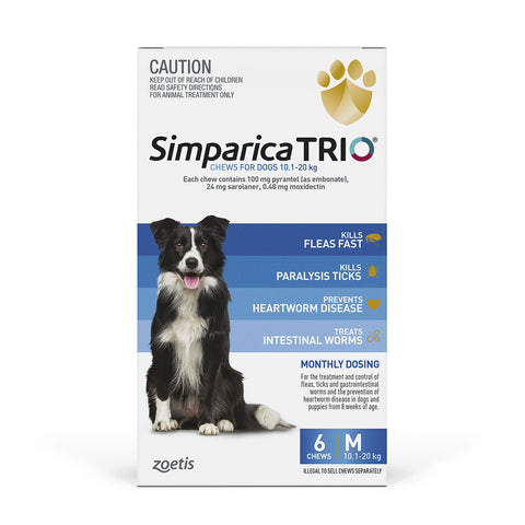 Simparica Trio Dog 10.1 - 20kg Blue