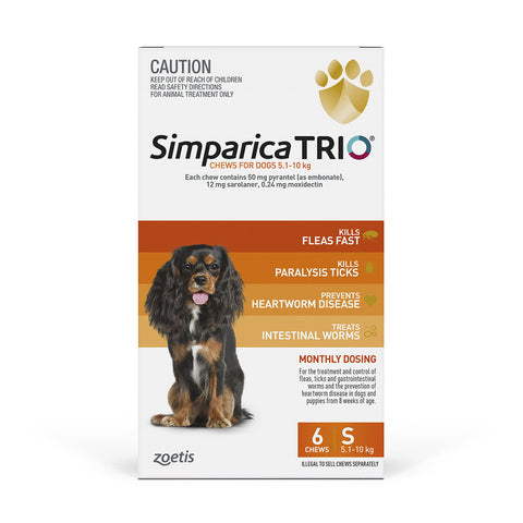 Simparica Trio Dog 5.1 - 10kg Orange